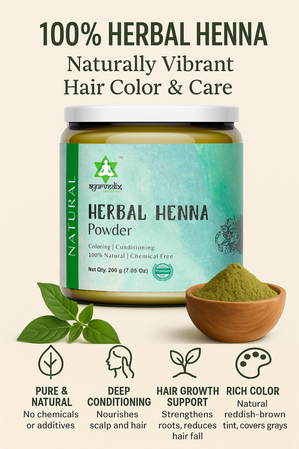 Ayurvedix Herbal Henna Powder | Grocsy