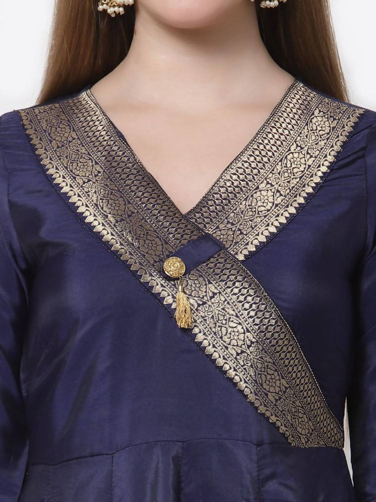 Myshka Blue Color Silk Solid Anarkali Gown With Dupatta | Grocsy