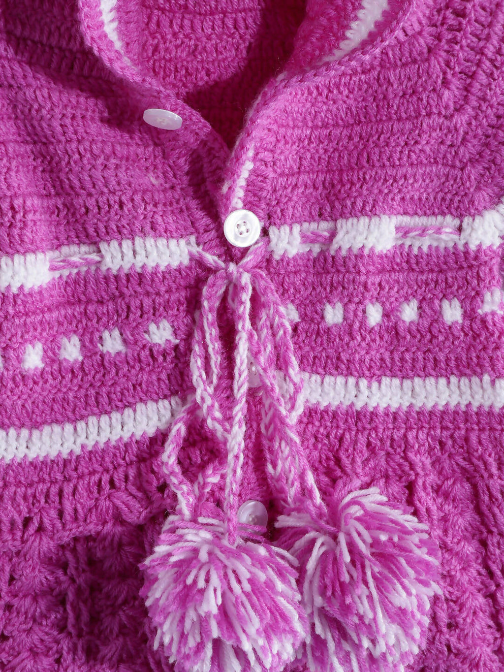 Chutput Kids Woollen Hand Knitted Full Sleeves Self Design Hood Detail Dress For Baby Girls - Purple | Grocsy