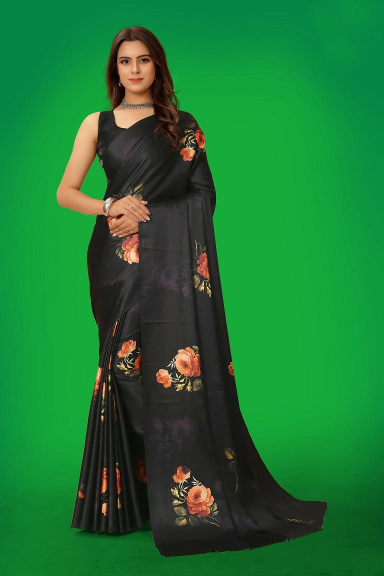 Aayaa Designer Printed Satin Saree - Multi Color | Grocsy