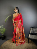 Joban Fashion Red Paithani Soft Silk Meenakari Saree | Grocsy