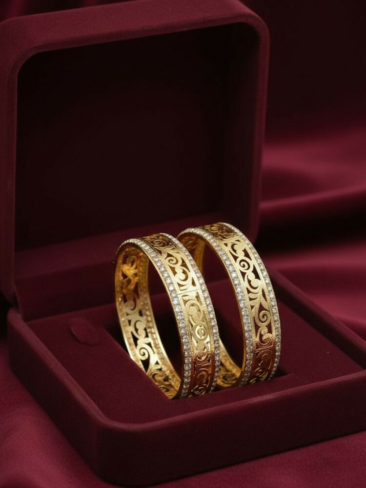 NVR Women Set of 2 Gold Plated CZ Stone Kada Bangle | Grocsy
