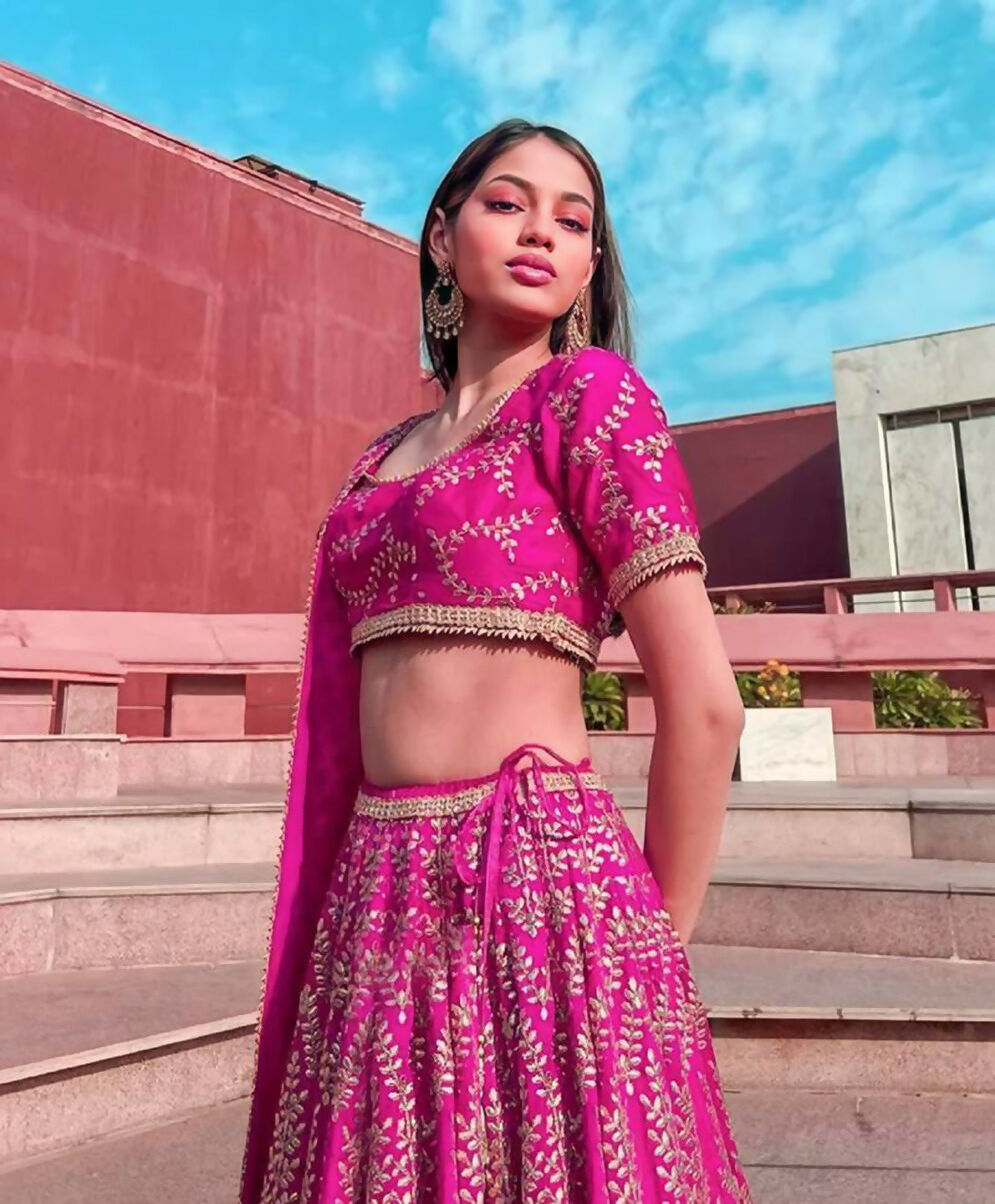 Jyoti Fashion Glamorous Rani Pink Chapat Zari and Dori Embroidered Malai Satin Silk Lehenga Choli with Dupatta | Grocsy