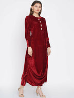 Women Republic Maroon Velvet Cowl Style Kurta With Pants | Grocsy