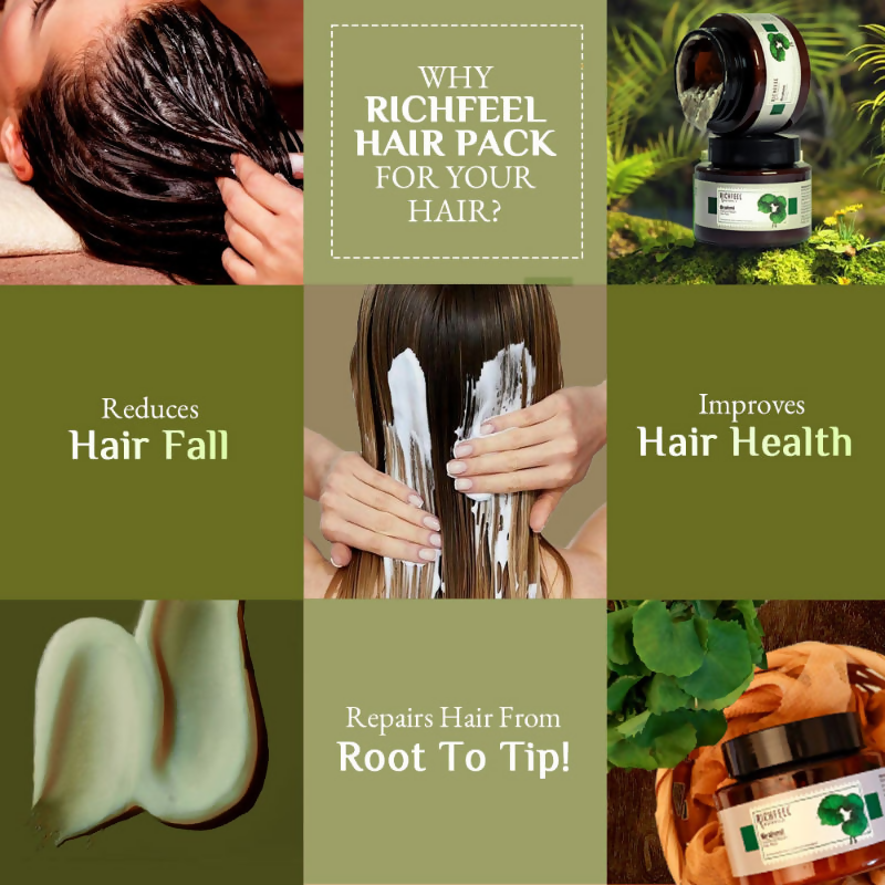 Richfeel Brahmi Hair Pack - Controls Hair Fall, Repairs Damage, Split Ends & Deeply Conditions | Grocsy