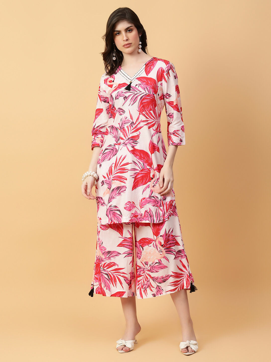 Joban Fashion Red Cotton Printed & Hand Work Co-ord Set | Grocsy