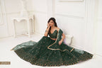 Eilara Women'S Dark Green Butterfly Net With Tone Thread Work And Sandwich Embroidered Work Lehenga Choli For Wedding | Grocsy