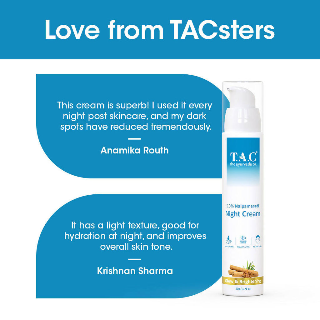 TAC - The Ayurveda Co. 10% Night Cream for Glowing Skin, Whitening And Brightening Skin | Grocsy