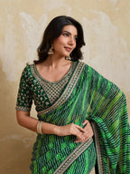 Teeya Creation New Trendy Leheriya Bandhani Georgette Saree For Daily Wear -Green | Grocsy
