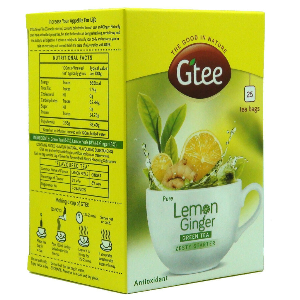 Gtee Green Tea Bags - Lemon & Ginger | Grocsy