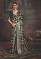 Joban Fashion Dark Grey Dola Tussar Silk Self Jacquard Border Saree | Grocsy