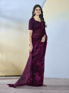 Wine Georgette Designer Printed Ready to Wear Saree - Samyana | Grocsy