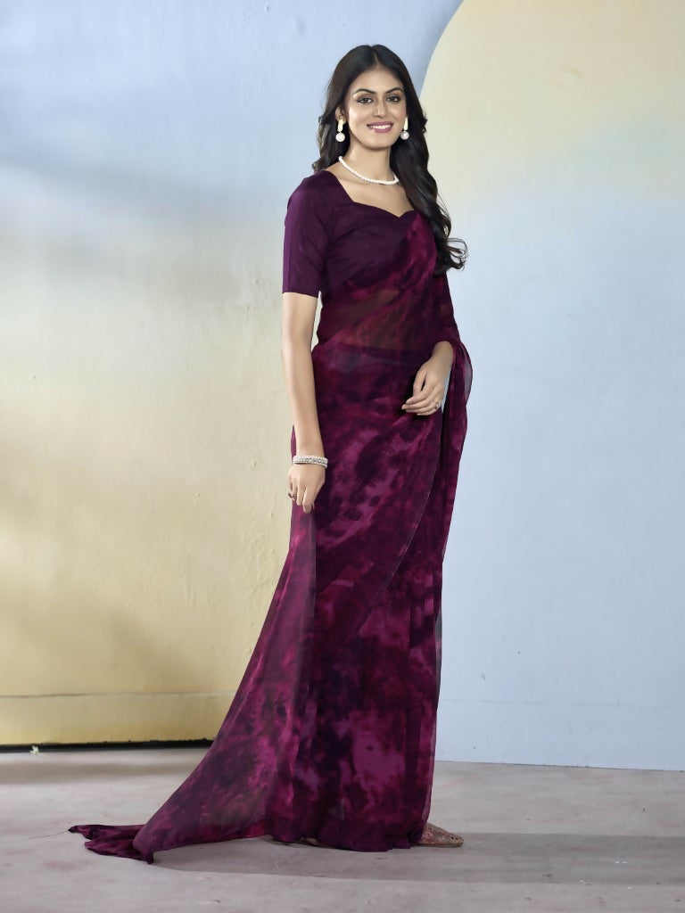 Wine Georgette Designer Printed Ready to Wear Saree - Samyana | Grocsy