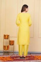 Yellow Viscose Organza Jacquard Embroidered Stitched Suit With Dupatta - Tanisha | Grocsy