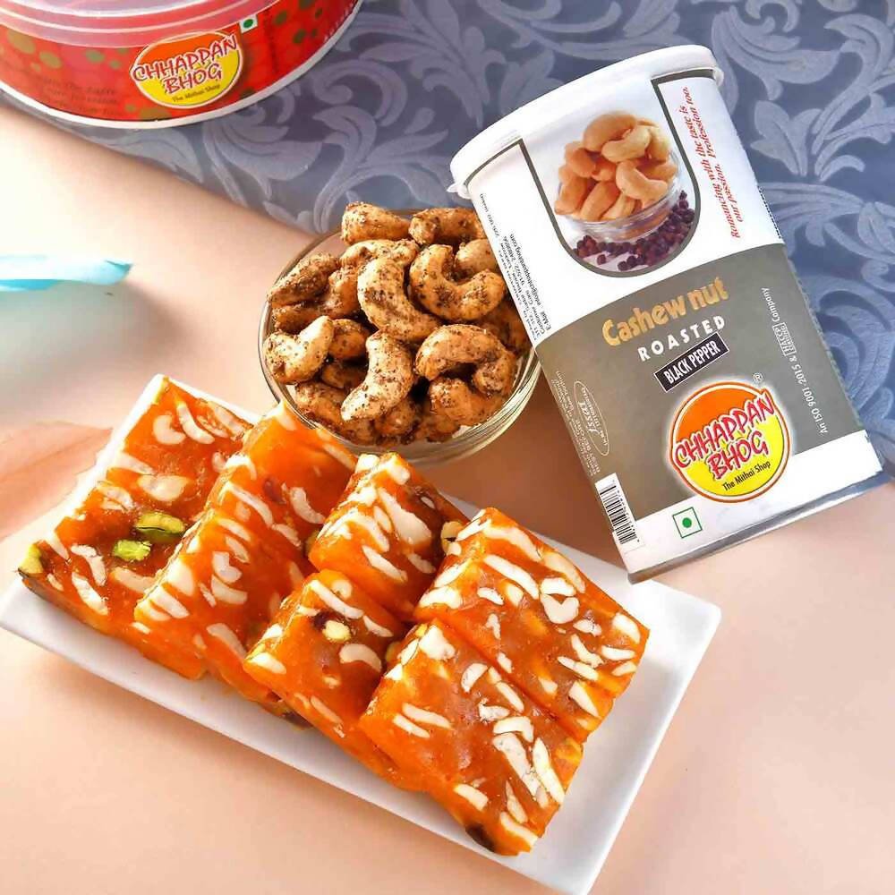 2 Designer Kundan Rakhis & Karachi Halwa Hamper Combo | Grocsy