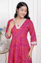 Miravan Women's Pink Cotton Bandhani Ethnic Anarkali Kurta | Grocsy