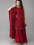 Vamika Printed Rayon Maroon Party Wear/Casual Wear Kurta Set/Suit | Grocsy