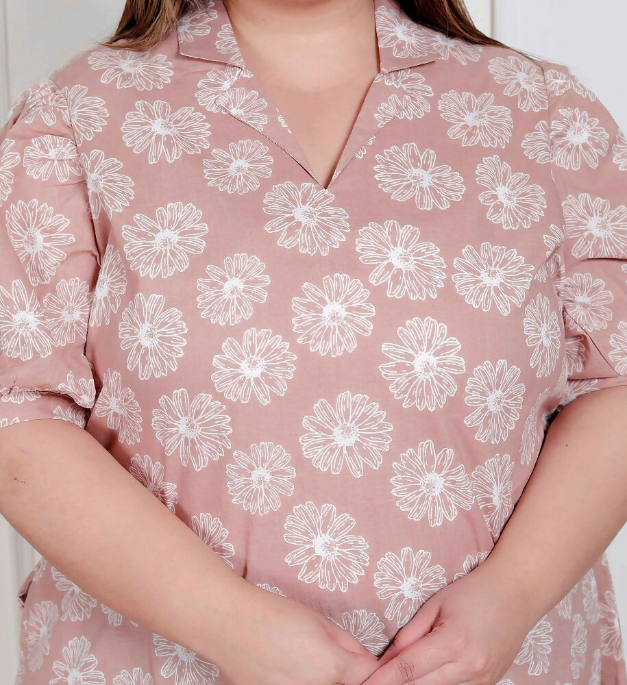 Miravan Plus Size Womens Puff Sleeve Pure Cotton Printed Maxi Dress | Grocsy
