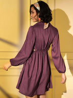 Wine Viscose Solid Flared Dress - Shivani | Grocsy