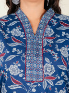 Aramya Blue Soft Cotton Floral Straight Kurta for Women | Grocsy