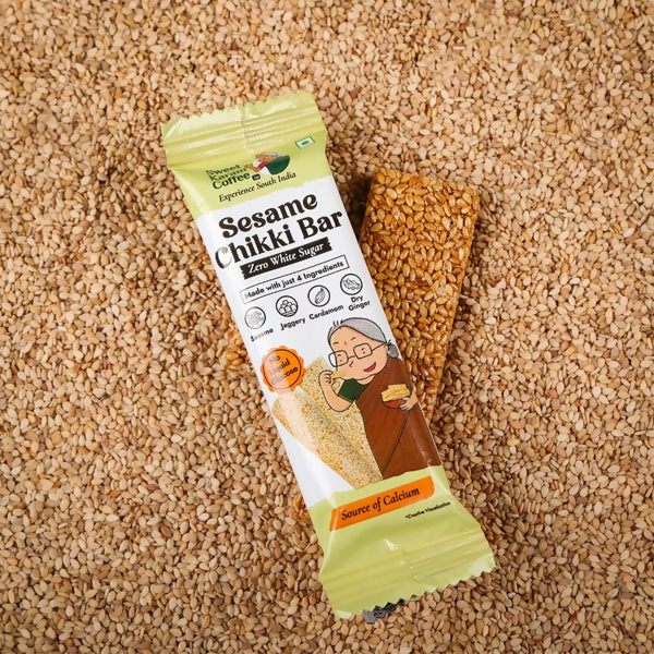 Sweet Karam Coffee White Sesame Chikki Bar (Zero White Sugar) | Grocsy