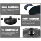 Vinod Black Pearl Hard Anodised Non Stick Deep Kadai with Glass Lid - 24 cm | Grocsy