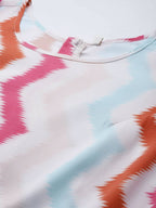 Ahalyaa White & Pink Zig Zag Striped Basic Jumpsuit | Grocsy