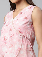 Ahalyaa Women Pink Organza Digital Printed Dress | Grocsy