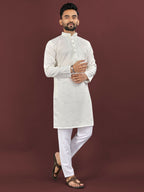 Anaita Beige Embroidered Silk Straight Kurta | Grocsy