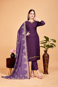Women's Embroidered Purple Kurta Set with Dupatta Set - A2M | Grocsy
