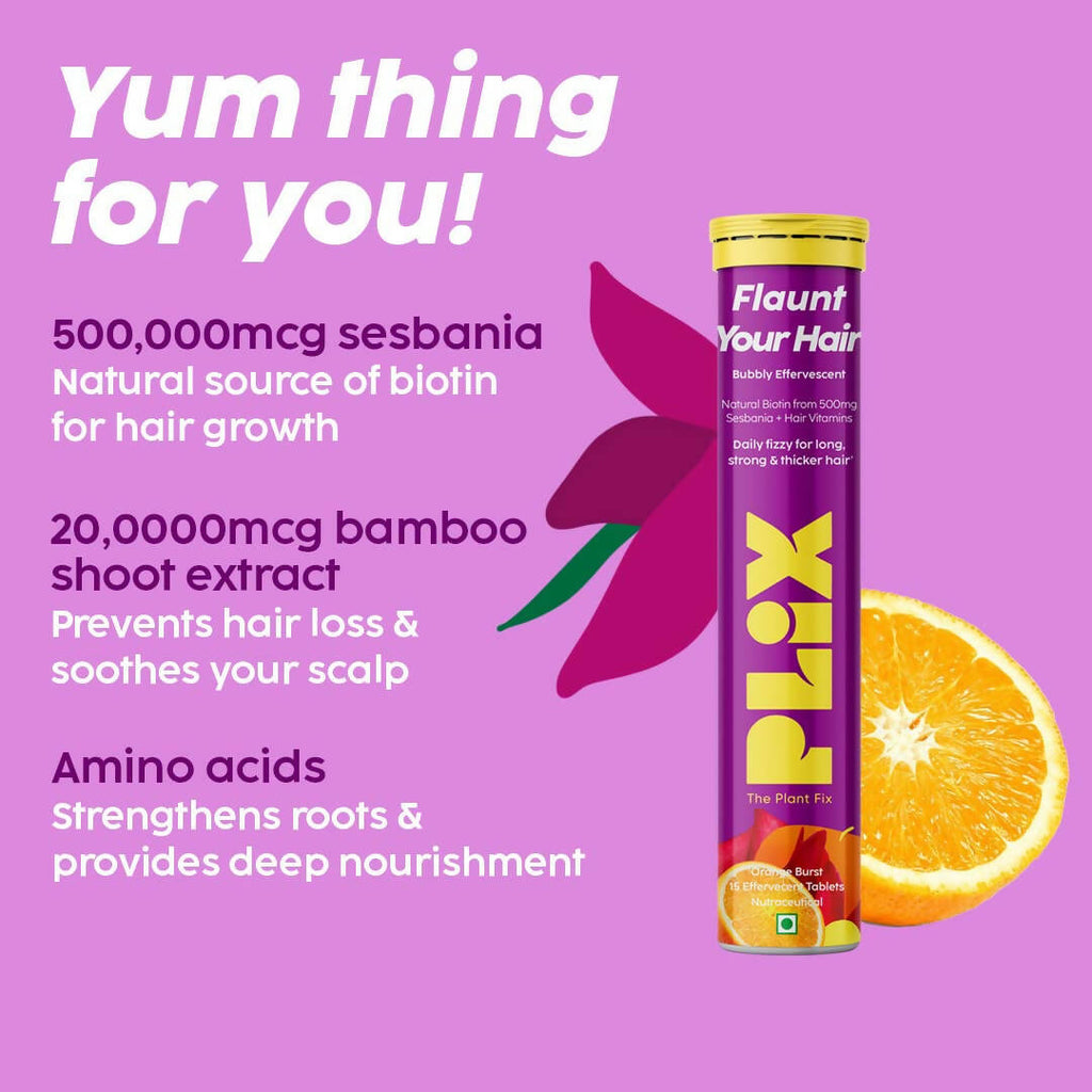 PLIX The Plant Fix Flaunt Your Hair Natural Biotin Effervescent Tablets - Orange Burst | Grocsy
