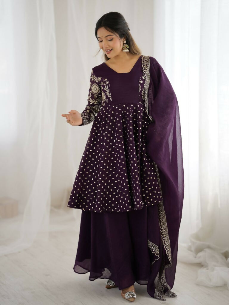 Teeya Creation Violet Color Embroidery Work Wedding Wear Salwar Suit | Grocsy