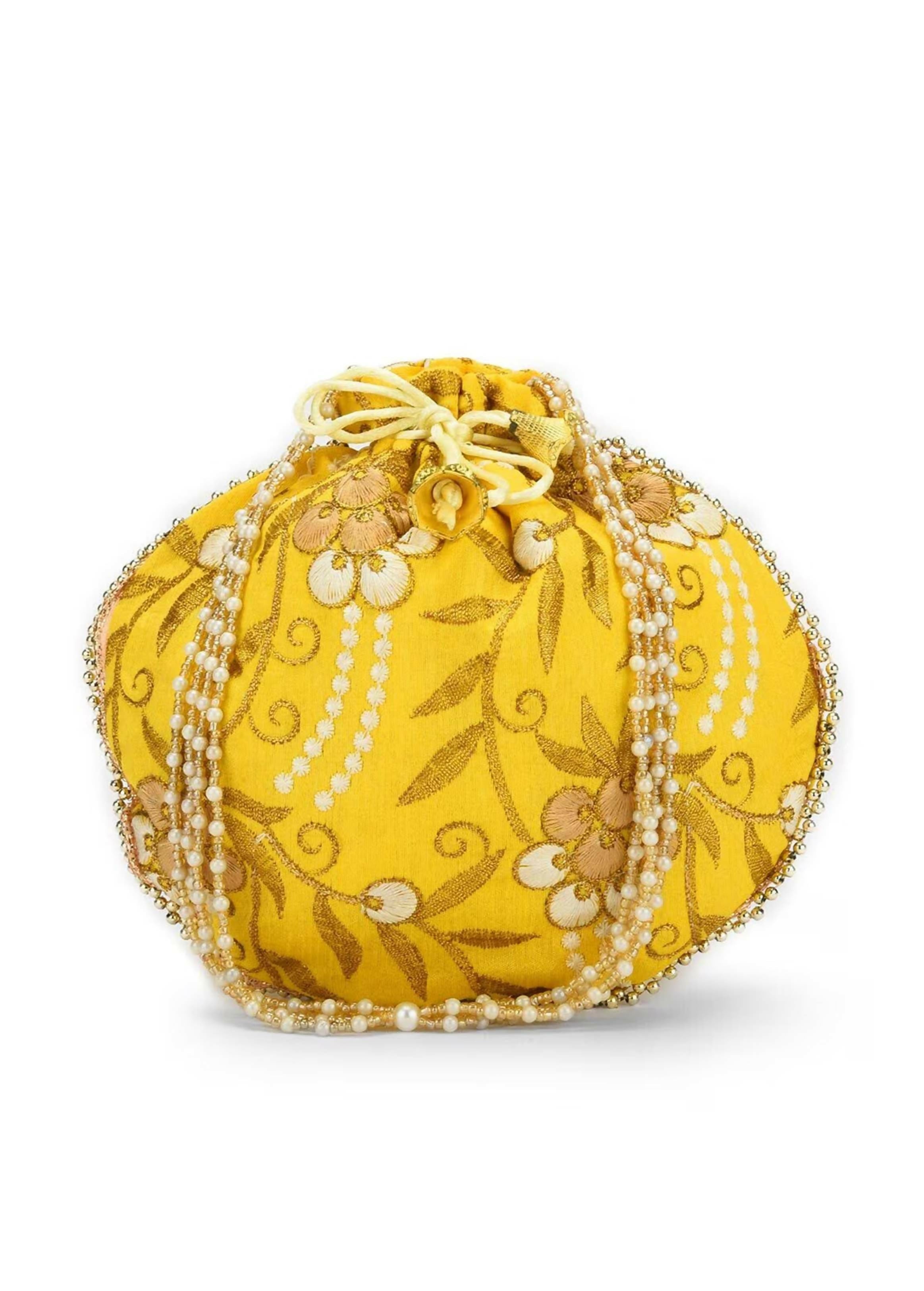 Joban Fashion Embroidered Potli Clutch - Yellow | Grocsy