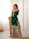 Lehenga Mart Designer Sharara Suit With Kurta, Sharara, Dupatta For Women-Green | Grocsy