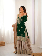 Lehenga Mart Designer Sharara Suit With Kurta, Sharara, Dupatta For Women-Green | Grocsy