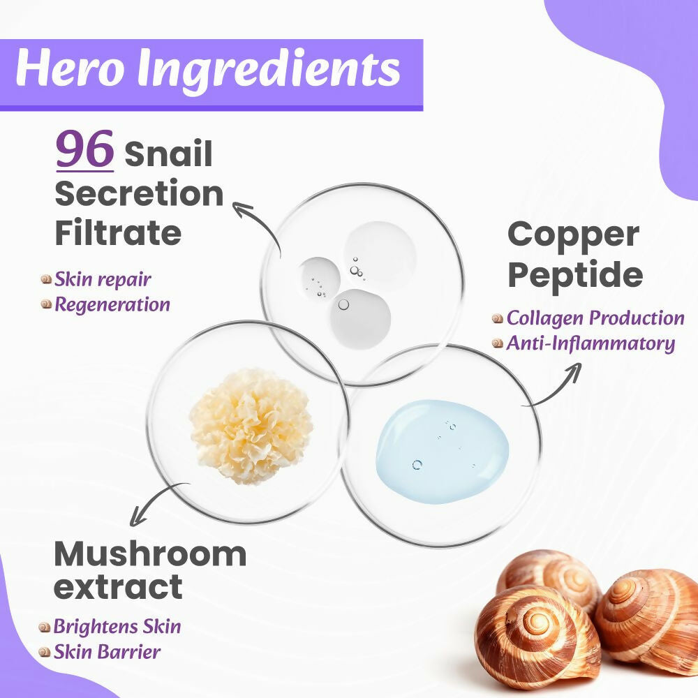 Wild Oak Korean Snail 96 Peptide Serum Glass Skin, Skin Hydration Hyper Pigmentation Anti-Aging & Wrinkles | Grocsy