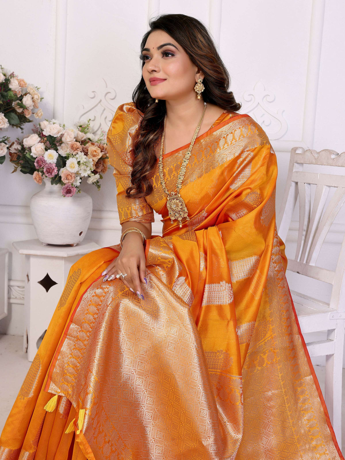 Aastha Fashion Yellow Soft Organza Silk Weaving Saree | Grocsy