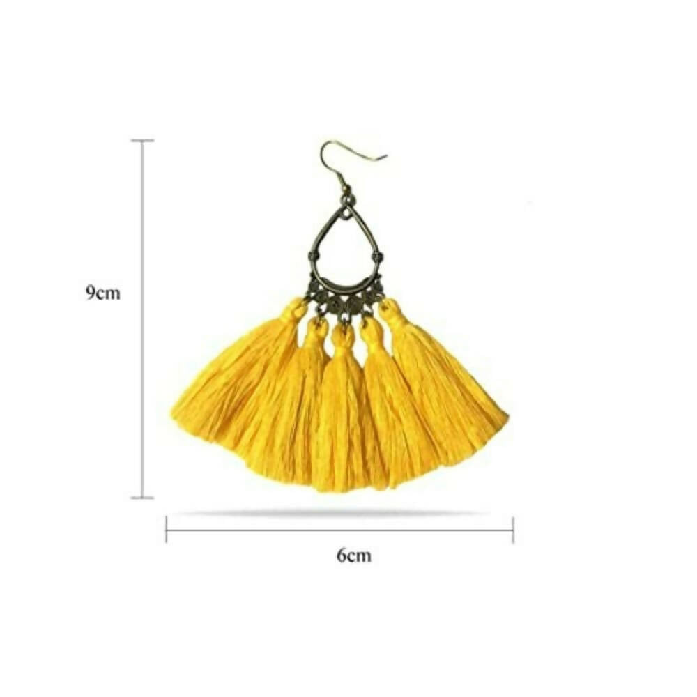 Tiaraa Yellow Alloy Tassel Ethnic Fashion Earrings - Swadesiicart