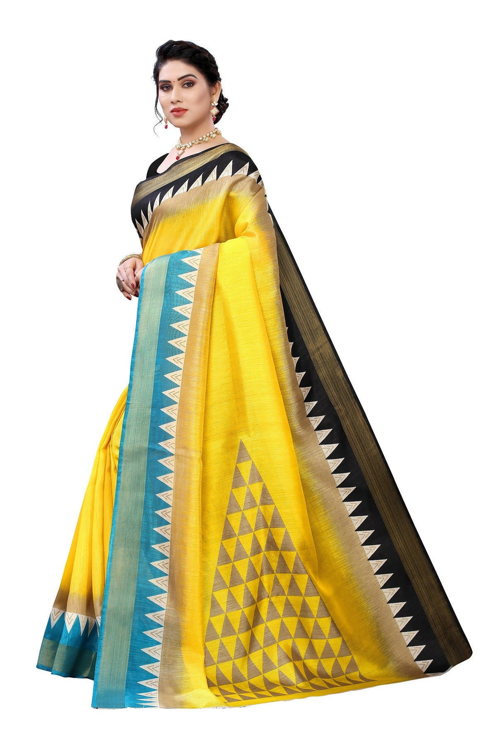 Vamika Yellow & Black Linen Jari Border Saree (GUNJAN YELLOW) | Grocsy
