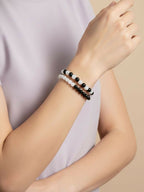 NVR Set of 2 Black & White crystal beaded Bracelet for Men & Women | Grocsy
