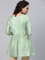 Ahalyaa Women Sea Green Chanderi Silk Golden Printed Tunic | Grocsy