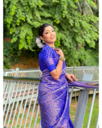 DEIANA'S Beautiful Designer Golden zari Soft Lichi Silk Saree - Royal Blue | Grocsy