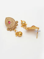NVR Women's Set of 2 Gold-Polished Pink Stone Studded Jadau Jewellery Set | Grocsy