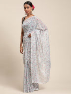 Ahalyaa Women's Grey Chiffon Digital Print Floral Saree | Grocsy