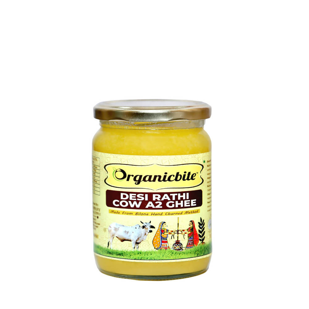 Organicbite Desi Rathi Cow A2 Ghee | Vedic Bilona Method, Curd-Churned Excellence in Grass-Fed Rathi Cow Ghee,Pure & Healthy, Packed in Glass Jar | Grocsy