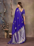 Joban Fashion Royal Blue Floral Motifs Banarasi Silk Sarees | Grocsy