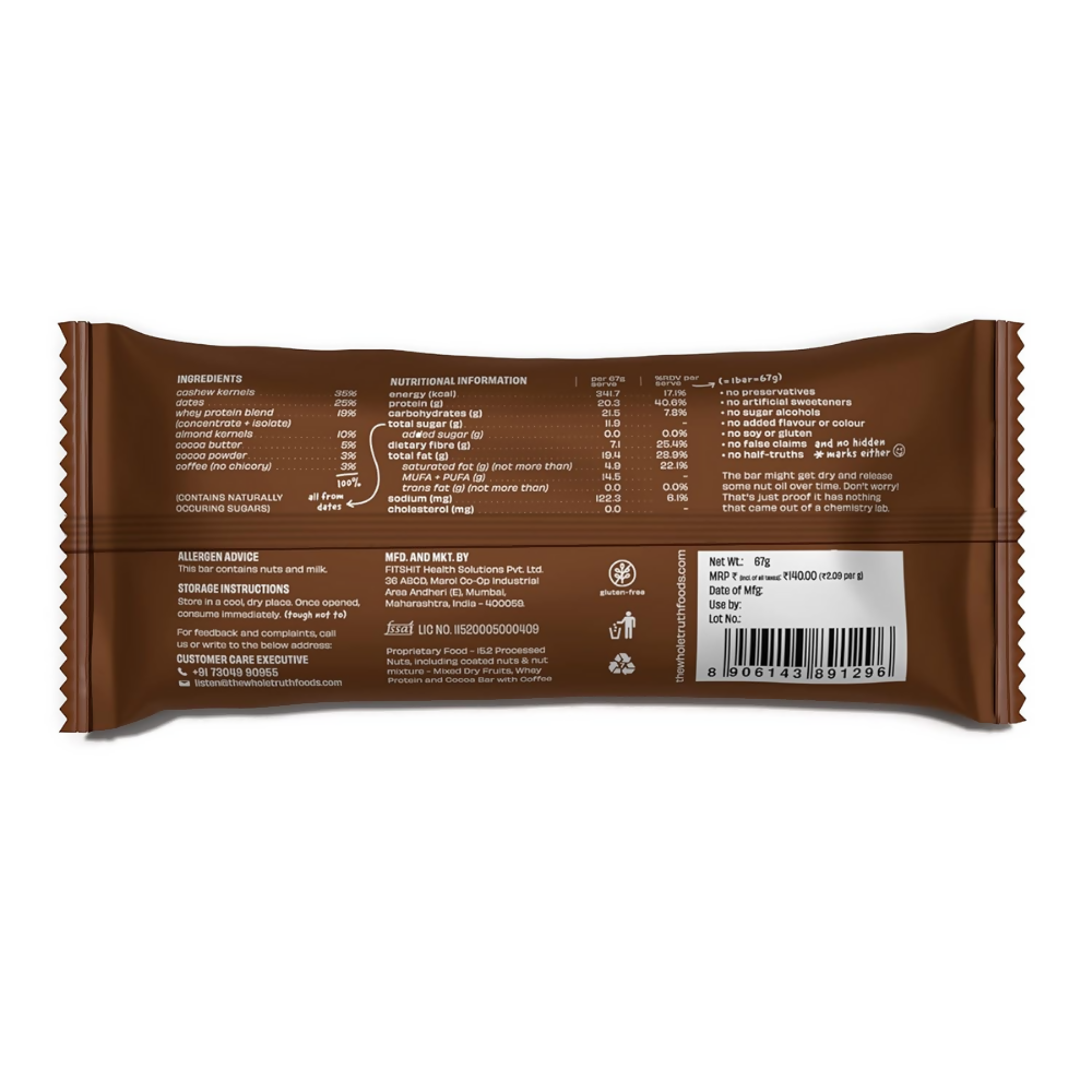 The Whole Truth High Protein Coffee Cocoa Protein Bar | Grocsy