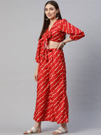 Myshka Women Red Printed Full Sleeve V Neck Dress | Grocsy