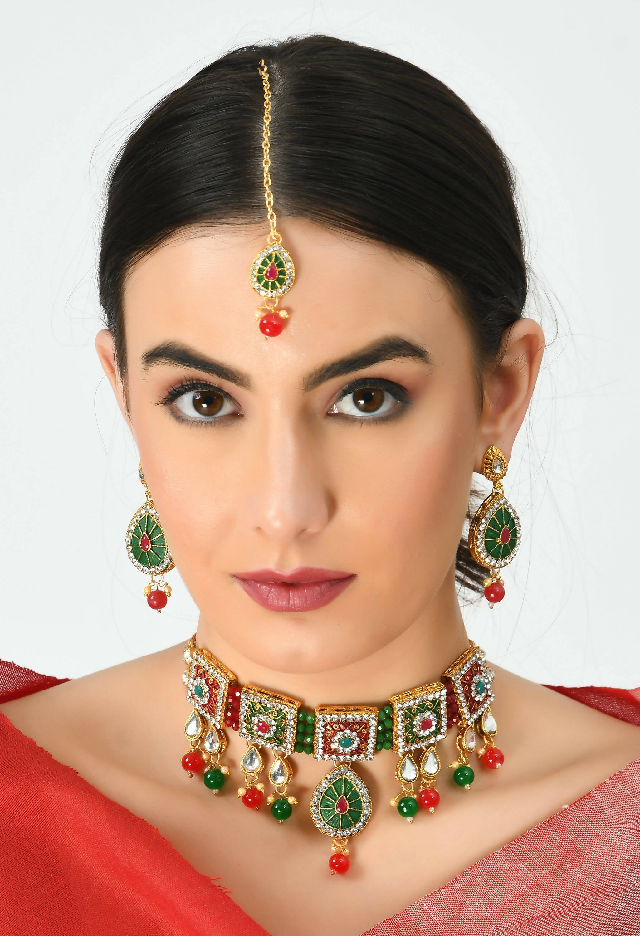 Mominos Fashion Johar Kamal Gold-Polished Brass Finish Meena & Pearls Work Choker For Women | Grocsy