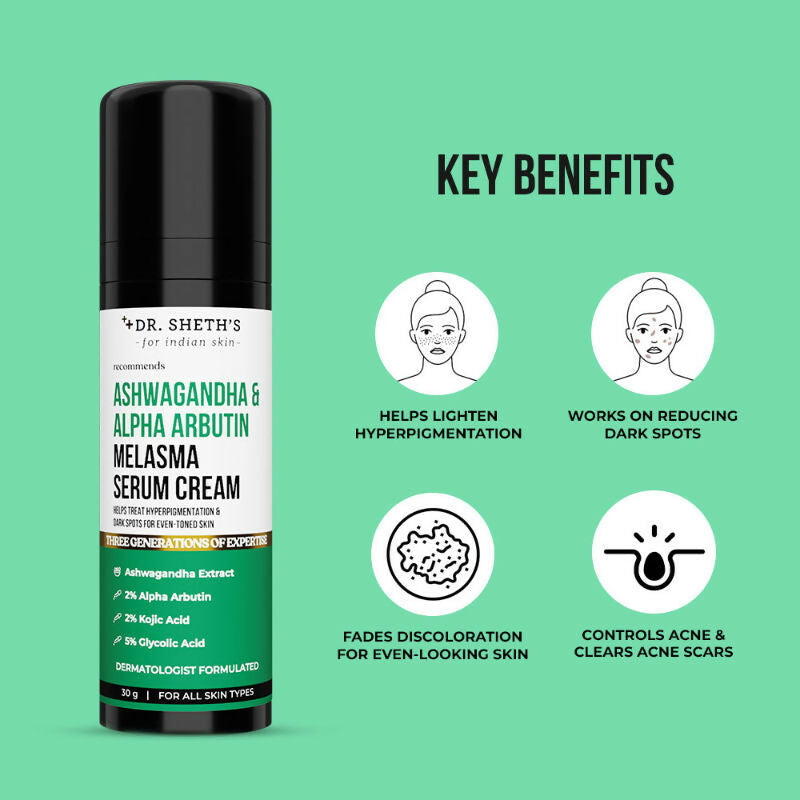 Dr. Sheth's Ashwagandha & Alpha Arbutin Melasma Serum | Grocsy